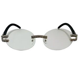 6116 | Black/Silver Rimless Oval Clear Lens Glasses with Bling Accents